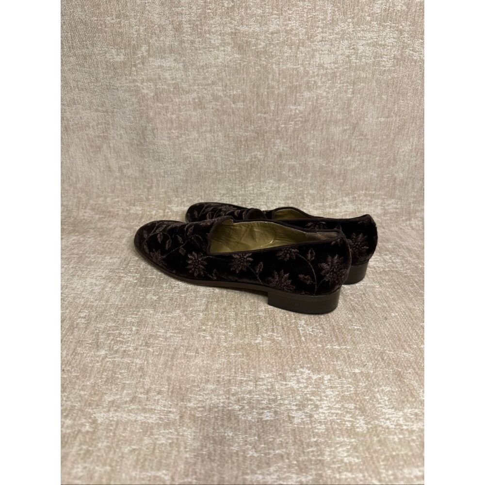 Yves Saint Lauren Women's Velvet Embroidered Floral Loafer Shoes Brown Size 9.5 - Picture 2 of 10